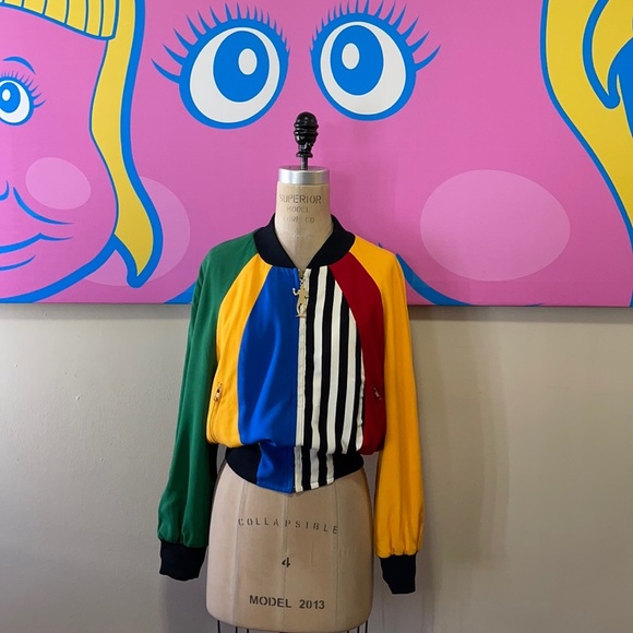 Moschino Rainbow Stripe Baseball Jacket